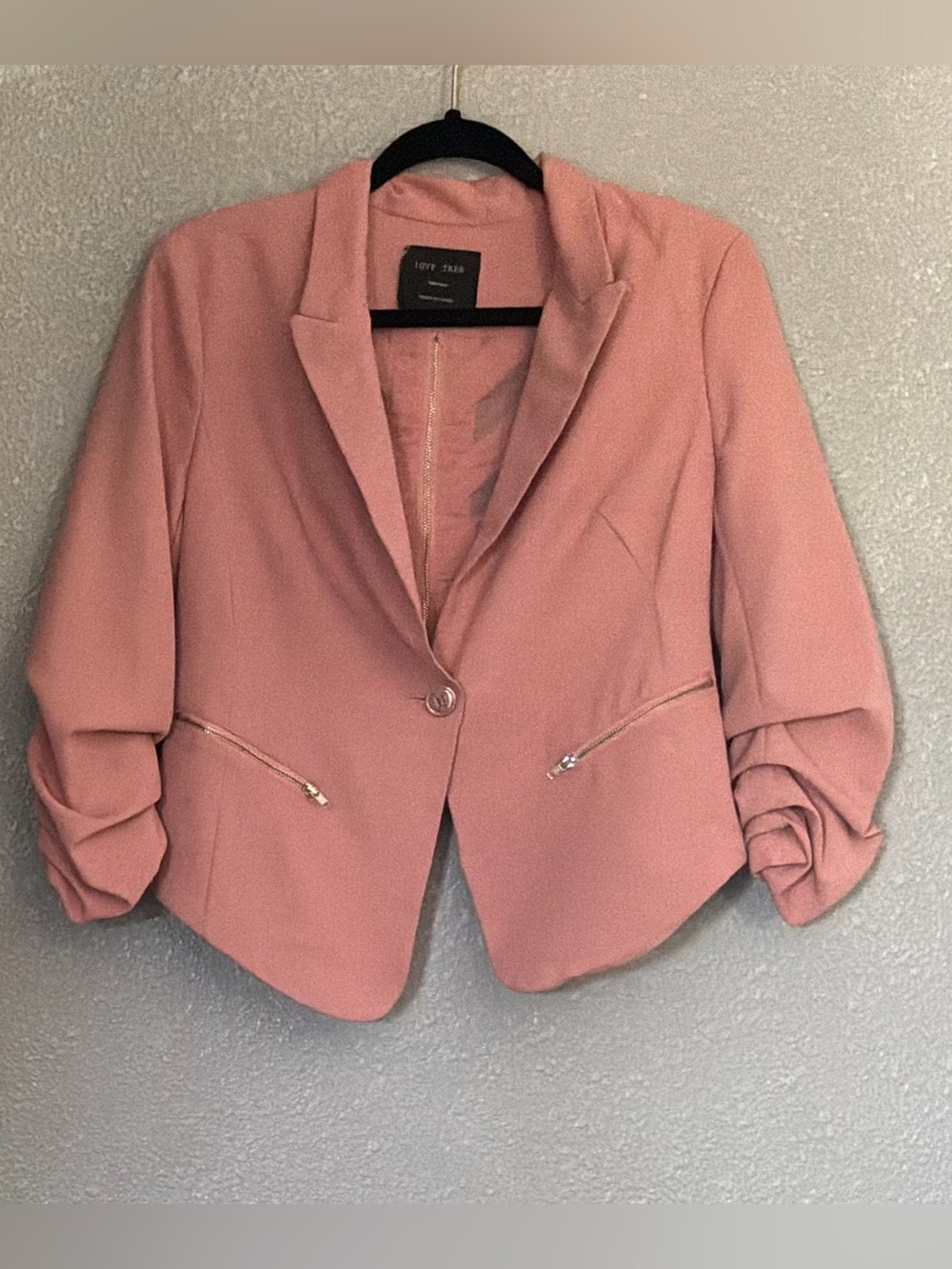 Love Tree Dusty Rose Cropped Blazer with Zip Pockets